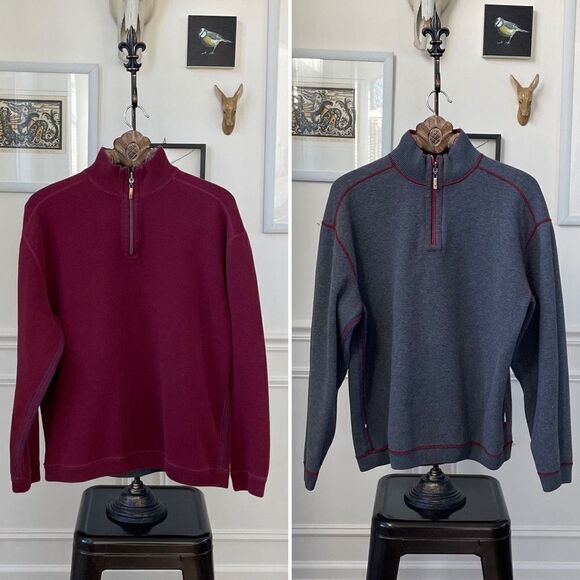 Tommy Bahama Reversible Burgundy Grey 1/4 Zip Pullover L - Picture 1 of 9